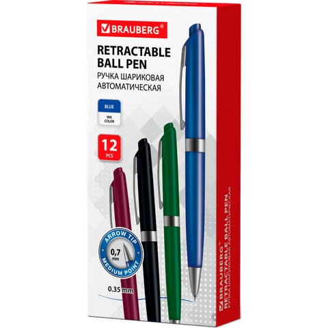 Ручка шариковая автоматическая BRAUBERG "Diplomat", СИНЯЯ, корпус ассорти, узел 0,7 мм, линия письма