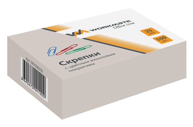 Скрепки 25 мм 100 шт цветный Workmate, виниловое покрытие