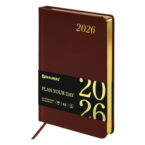 Ежедневник датированный 2026 А5 138x213 мм, 168 л. BRAUBERG "Iguana", под кожу коричневый
