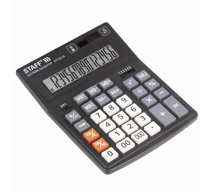 Калькулятор настольный STAFF PLUS STF-333 (200x154 мм), двойное питание, 16 разрядов