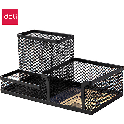 Подставка для канцелярских мелочей "Deli" 3 секц., метал сетка
