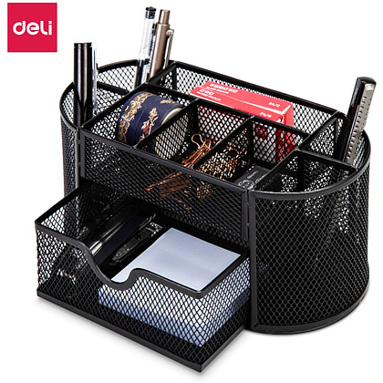Подставка для канцелярских мелочей "Deli" овальная, метал. сетка