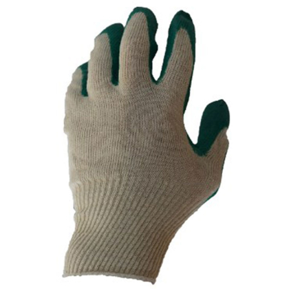 Перчатки трикотажные х/б, одинарный латексный облив, 13 кл. вязки, белый, зеленый