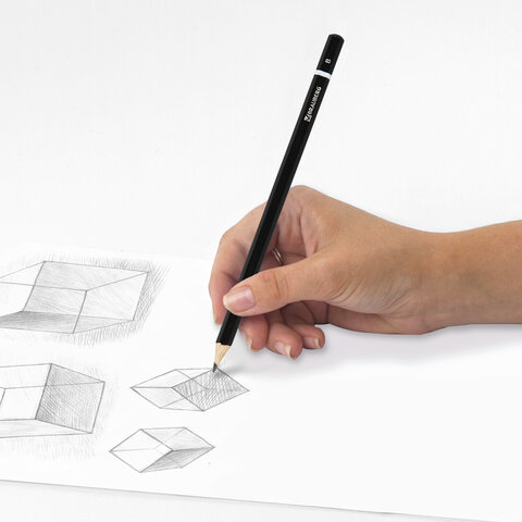 Карандаш чернографитный BRAUBERG, "Touch line", твердость В, корпус черный, заточенный