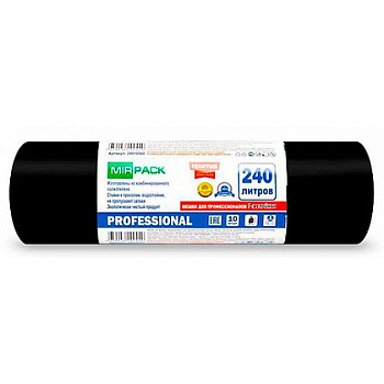 Мешки для мусора 240л 10шт/рулон ПВД Mirpack Professional 35мкм 93*130см цв.черный