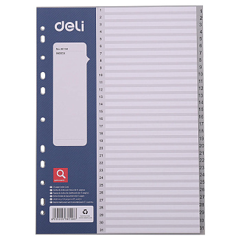 Разделитель на 31 деление А4 "Deli" пласт., с маркир., ассорти