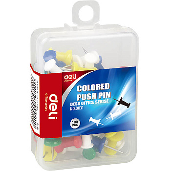 Иглы-кнопки "пешки" "Deli" 100 шт., ассорти