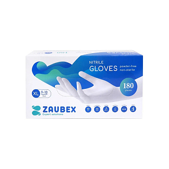 Перчатки нитриловые неопудренные одноразовые Zaubex, р-р 180 шт./уп.голубой