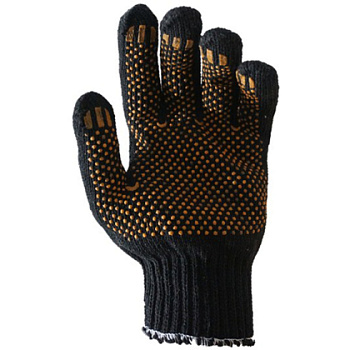 Перчатки трикотажные х/б "Профи" с ПВХ покрытием Точка из 5-ти нитей, 10 кл. вязки, черный