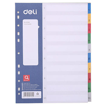 Разделитель на 10 делений А4 "Deli" пласт., с маркир., ассорти