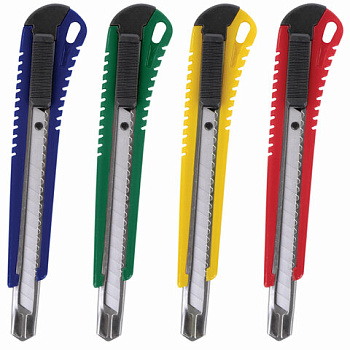 Нож канцелярский усиленный 9 мм STAFF "Profit", усиленный, ассорти