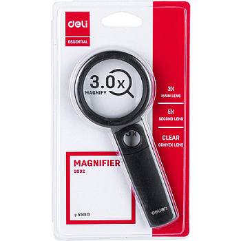 Лупа увеличительная "Deli" (увелич. в 3 раз) пласт., черный
