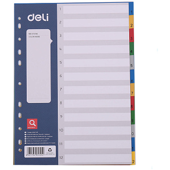 Разделитель на 12 делений А4 "Deli" пласт., с маркир., ассорти
